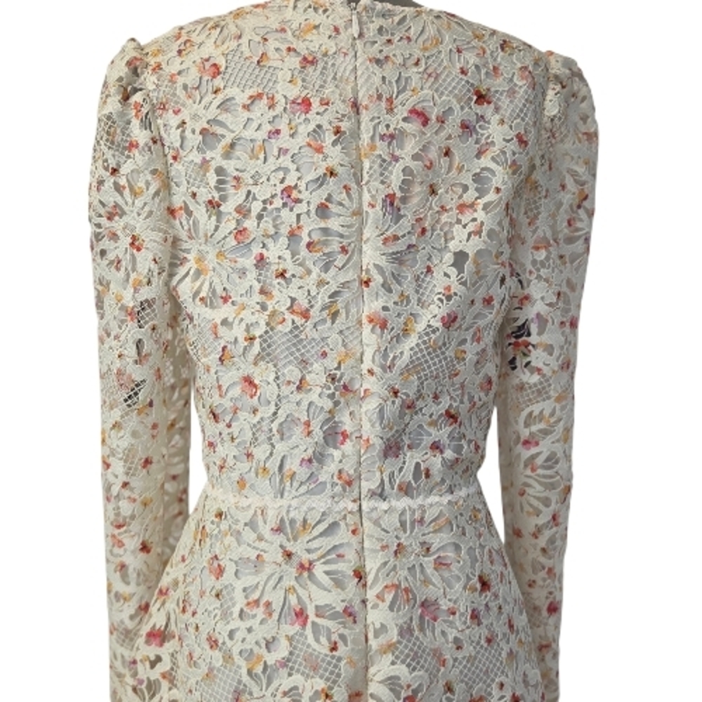 Monique Lhuillier White With Color Floral Tiered Midi Dress Summer Garden Events - Picture 9 of 17